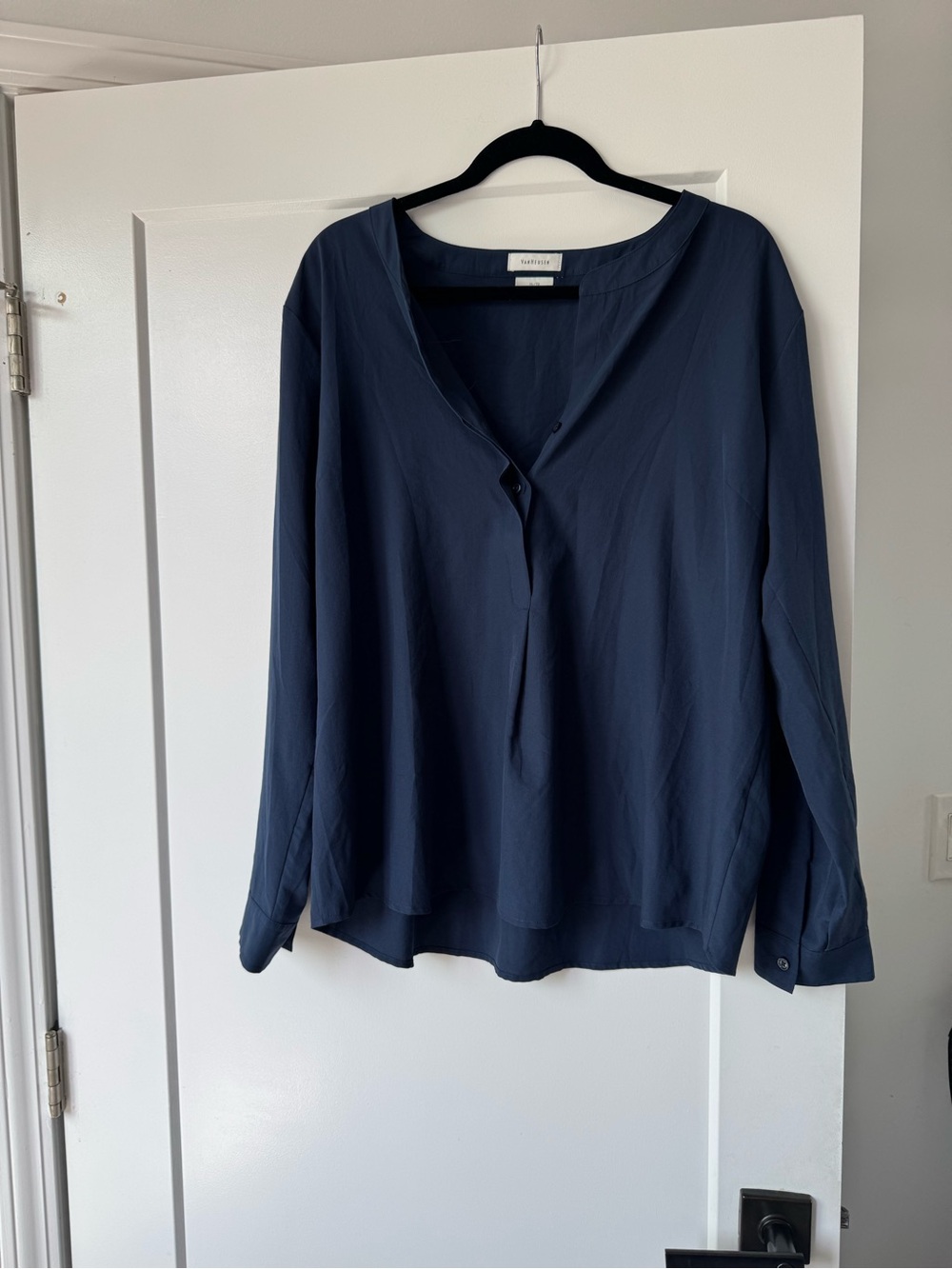 Van Heusen Navy Split-Neck Long-Sleeve Blouse